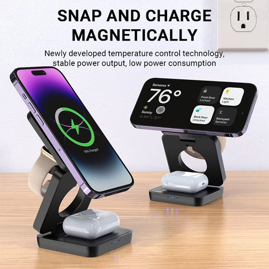 3 in 1 Magnetic Wireless Charger 15W Foldable Charging Station for iPhone Apple Watch AirPods